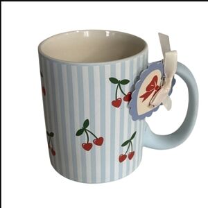 🍒🔹️Sunday Morning🔹️ Ceramics Cherry Hearts Soft Touch Coffee Mug  NWT✨️🍒